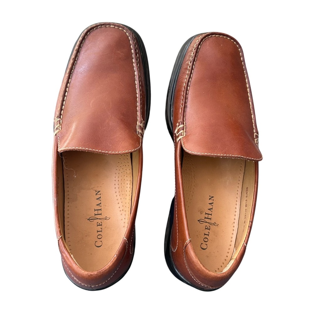 Cole Haan Loafers Mens 9.5M Brown Good Nike Air Leather Slip‎ On Moc Toe Shoes